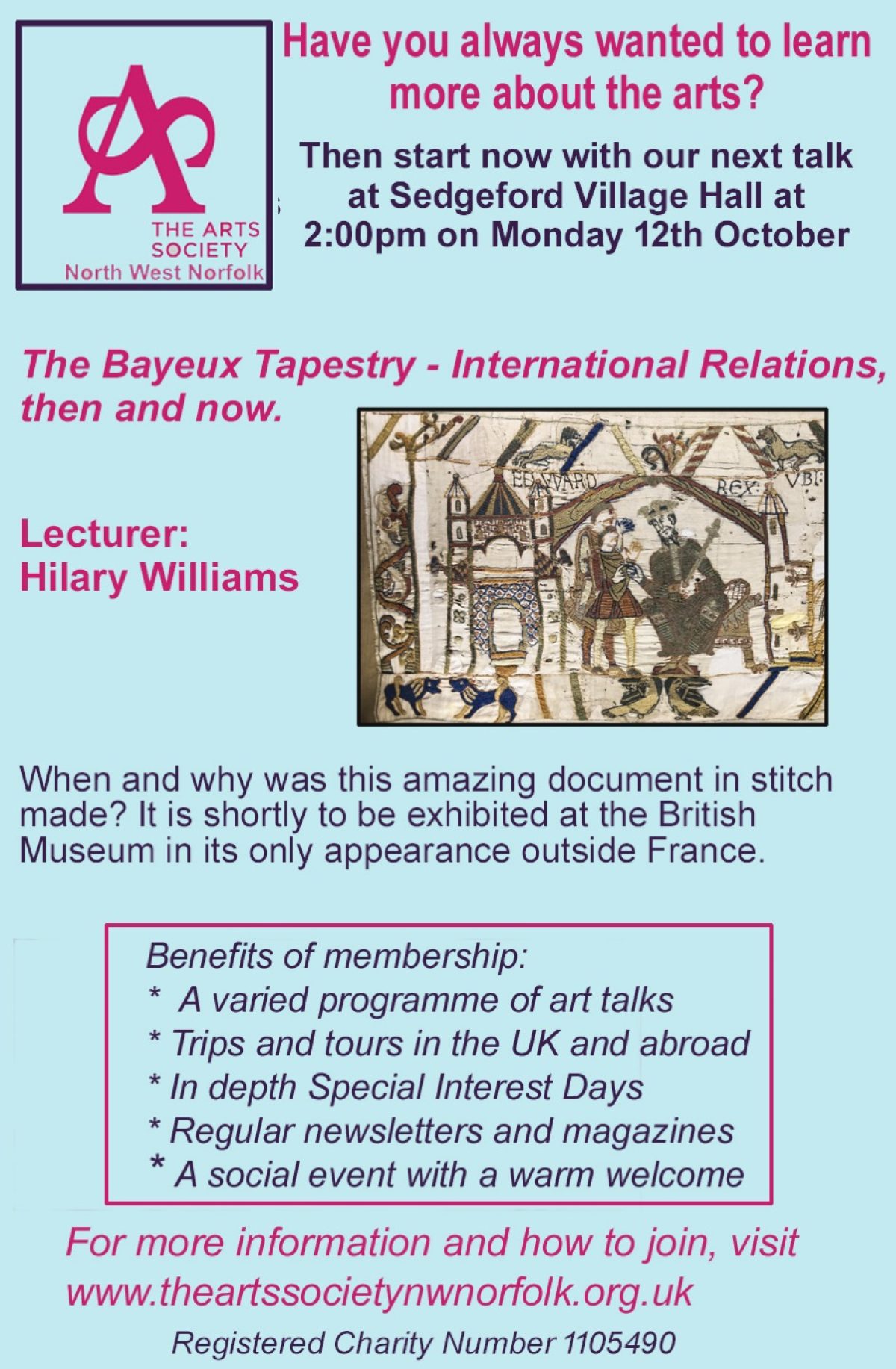  Talk entitled ‘The Bayeux Tapestry – international relations, then and now’ 
